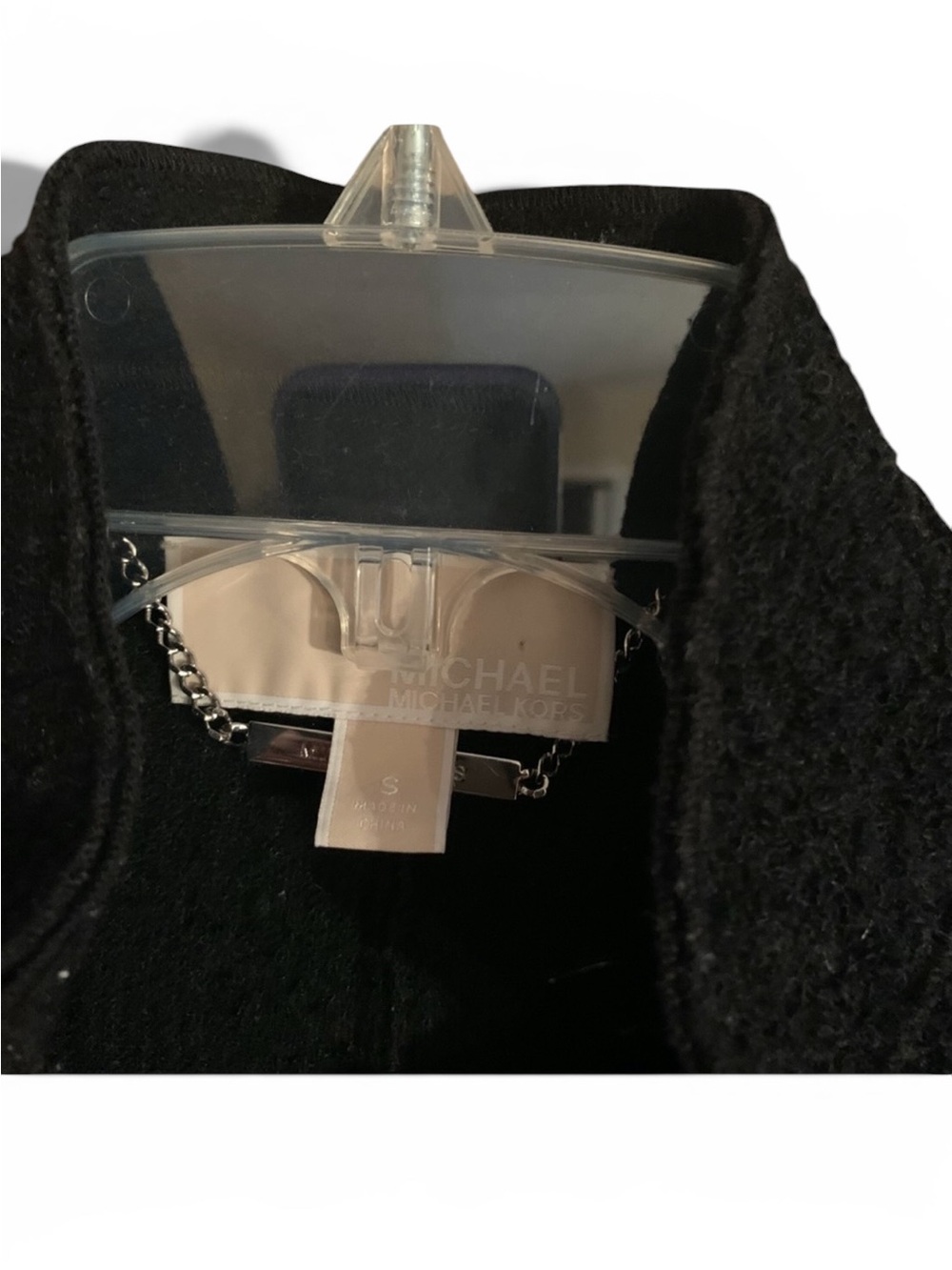 Michael Kors Black Textured Wool Coat with Chain Detail - Picture 5 of 7